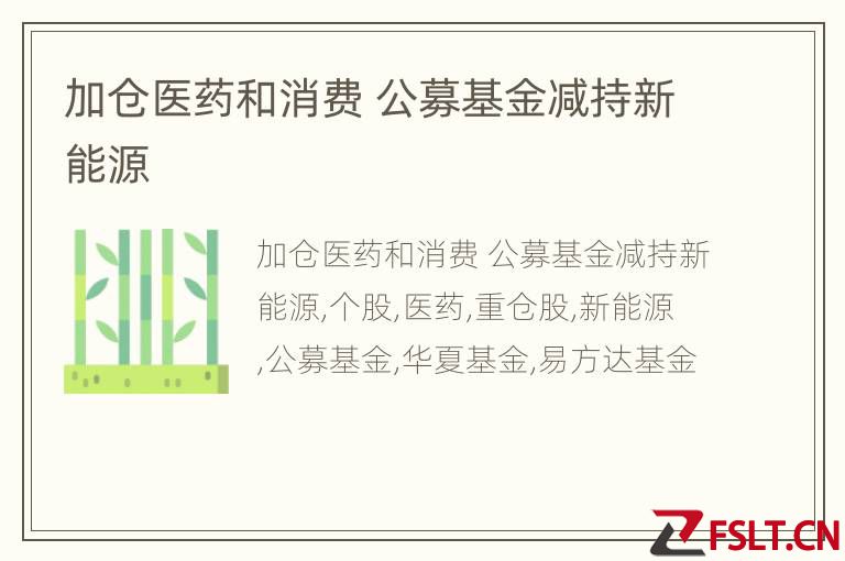 加仓医药和消费 公募基金减持新能源