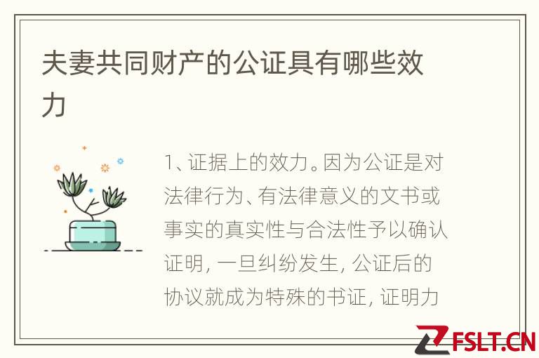 夫妻共同财产的公证具有哪些效力