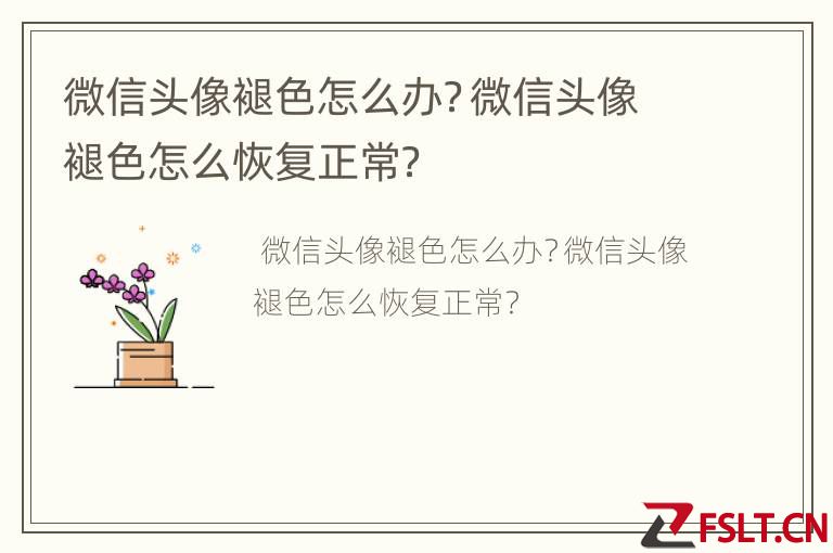 微信头像褪色怎么办？微信头像褪色怎么恢复正常？
